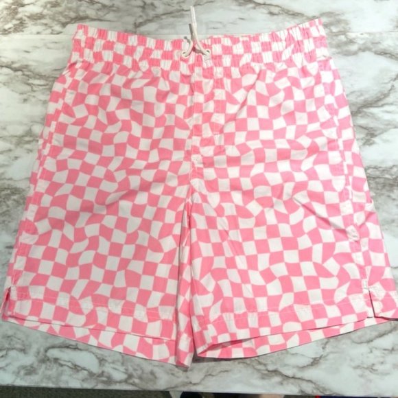 🎀 3 for $25 Pink / White Old Navy Boy's Lined Swim Trunks in Size L (10/12) EUC - Picture 1 of 11